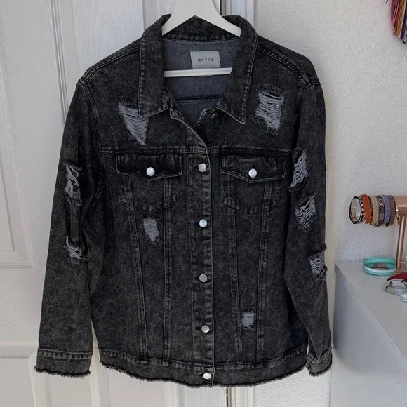 MTV Jackets & Blazers - MTV Black Washed Distressed Jean Jacket